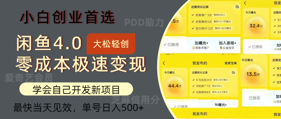 闲鱼0成本极速变现项目，多种变现方式，单号日入500+最新玩法-吉祥副业