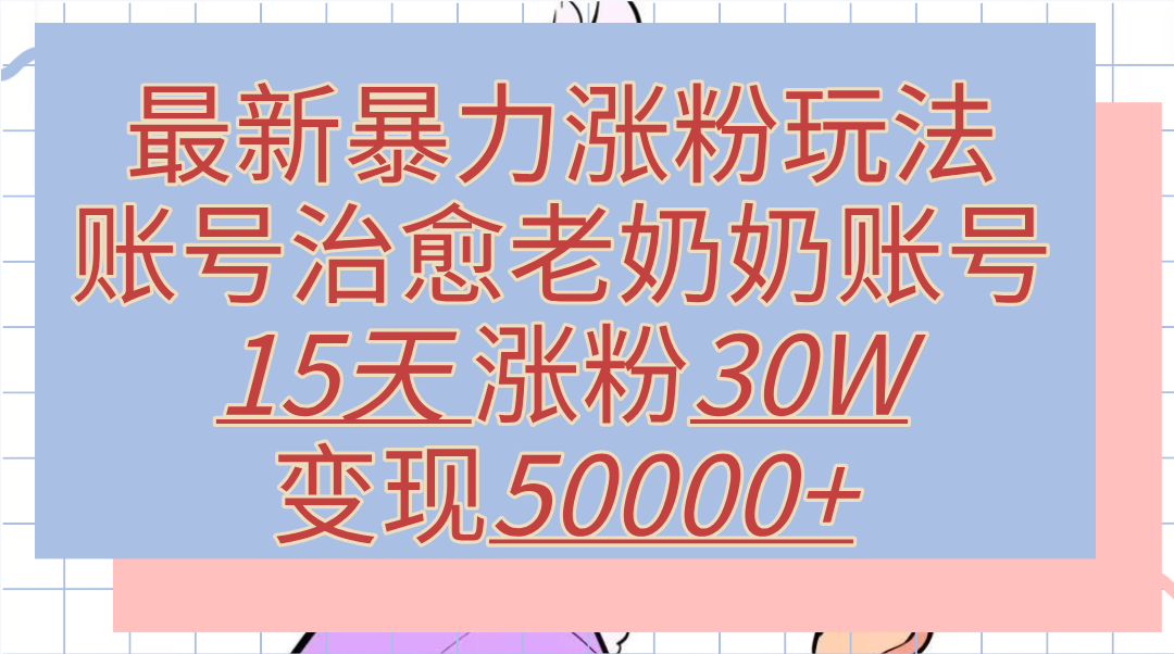 最新暴力涨粉玩法，治愈老奶奶账号，15天涨粉30W，变现50000+【揭秘】-吉祥副业