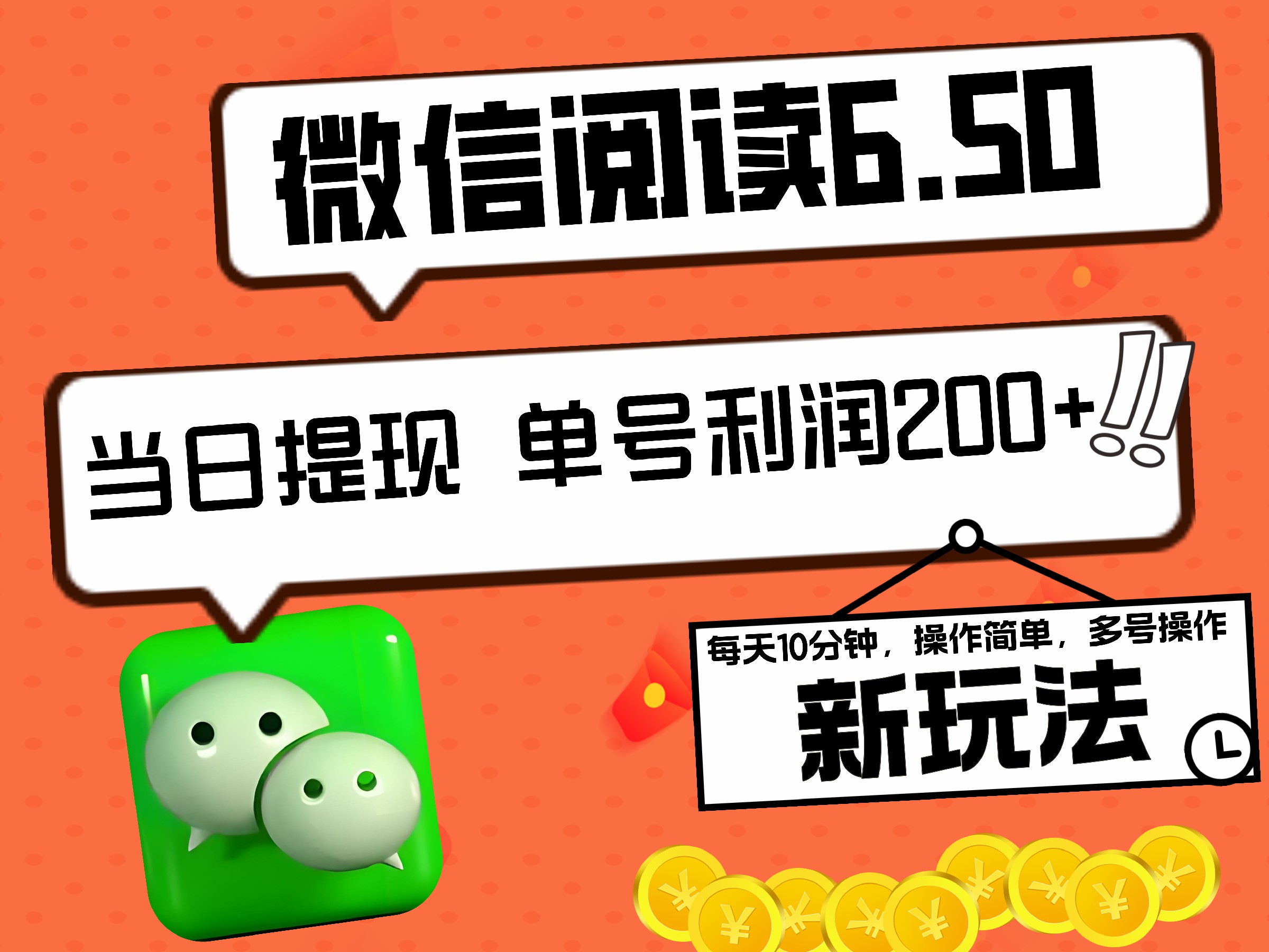 2024最新微信阅读6.50新玩法，5-10分钟 日利润200+，0成本当日提现，可矩阵多号操作-吉祥副业