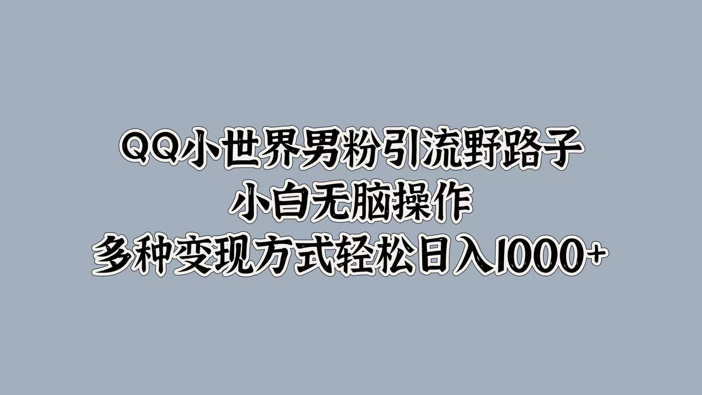 QQ小世界男粉引流野路子，小白无脑操作，多种变现方式轻松日入1000+-吉祥副业