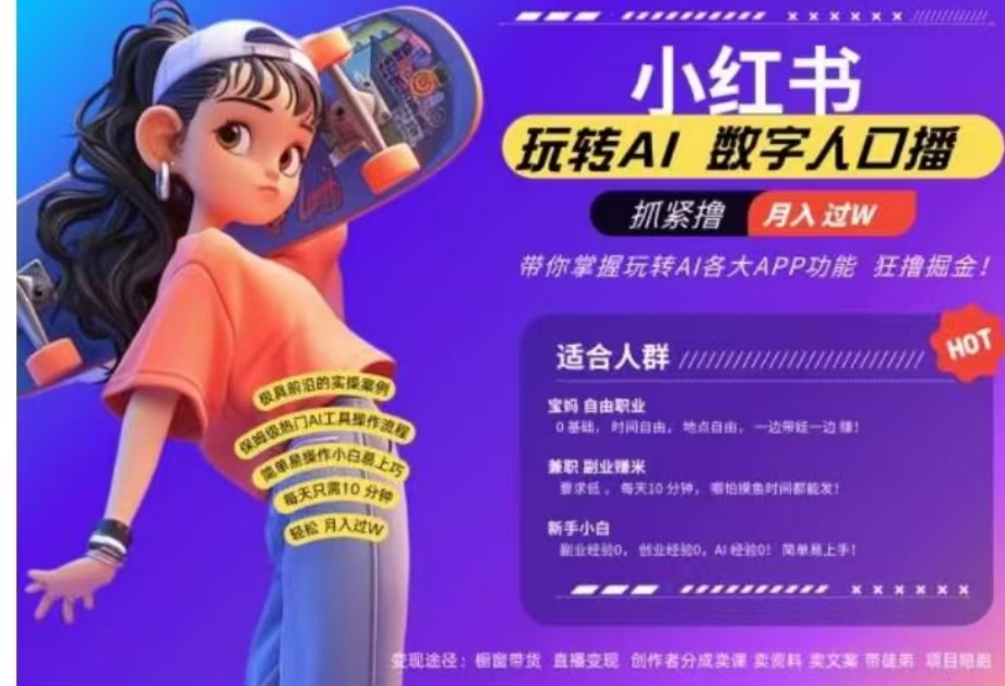小红书数字人暴力起号，AI改写文案，流量火爆月入破W轻松拿捏，再也不用费劲录口播-吉祥副业