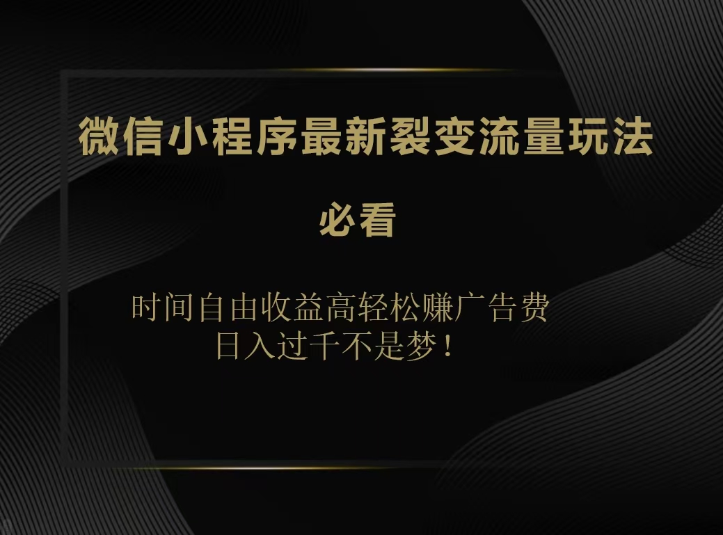 微信小程序最新裂变流量玩法，时间自由收益高轻松赚广告费，日入200-500+-吉祥副业