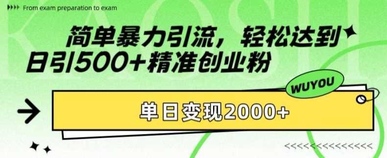 简单暴力引流轻松达到日引500+精准创业粉，单日变现2k【揭秘】-吉祥副业