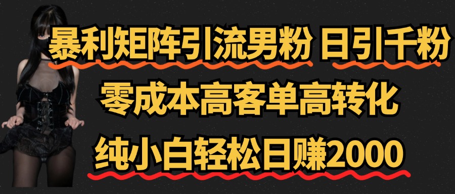 暴利矩阵引流男粉（日引千粉），零成本高客单高转化，纯小白轻松日赚2000+-吉祥副业