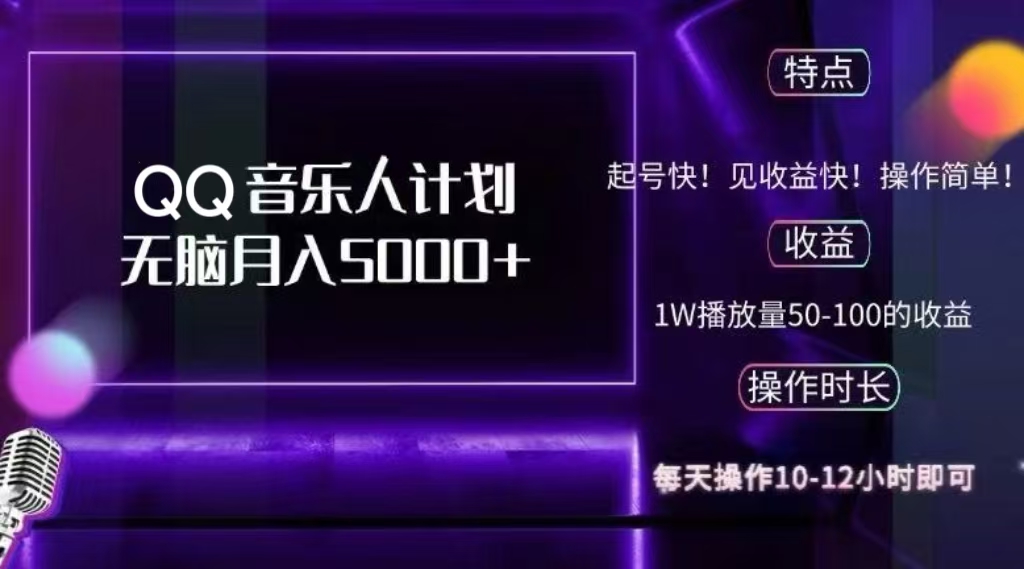 2024 QQ音乐人计划，轻松月入5000+，纯无脑操作，可批量放大操作-吉祥副业