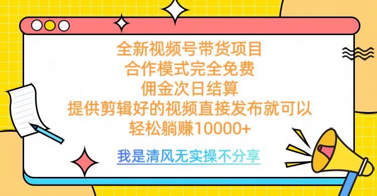 全网最新视频号带货，完全免费合作，佣金次日结算，轻松躺赚10000+-吉祥副业