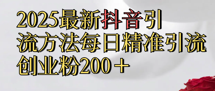 2025最新,抖音引流,方法每日精准引流创业粉300+-吉祥副业