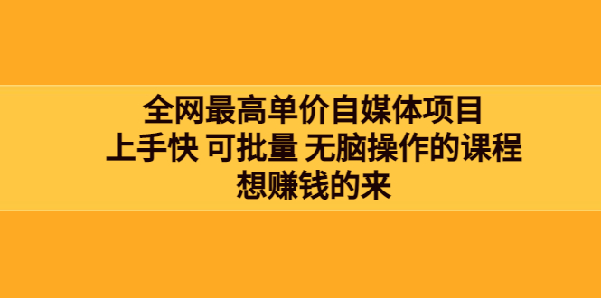 【副业项目3976期】全网最单高价自媒体项目：上手快 可批量 无脑操作的课程，想赚钱的来-吉祥副业
