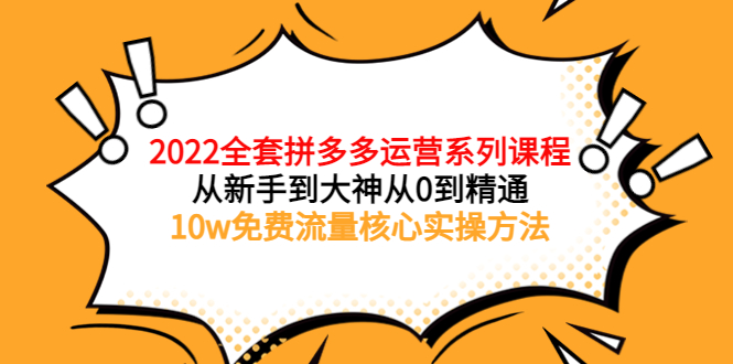 【副业项目4045期】2022全套拼多多运营课程：新手怎么做拼多多电商，10w免费流量核心实操方法-吉祥副业