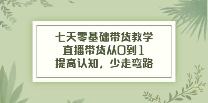 【副业项目4305期】七天零基础带货教学：直播带货从0到1，提高认知，少走弯路-吉祥副业