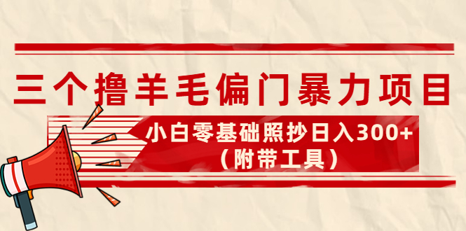 【副业项目4412期】外面卖998的三个撸羊毛偏门暴力项目，小白零基础照抄日入300+（附带工具）-吉祥副业