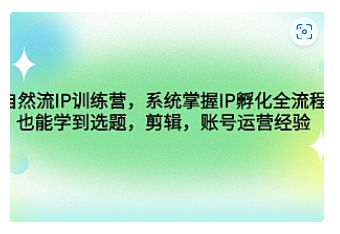 【副业项目4920期】自然流IP训练营，系统掌握IP孵化全流程，也能学到选题，剪辑，账号运营经验-吉祥副业