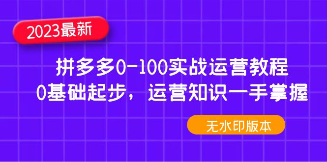【副业项目5048期】2023拼多多0-100实战运营教程，0基础起步，运营知识一手掌握-吉祥副业