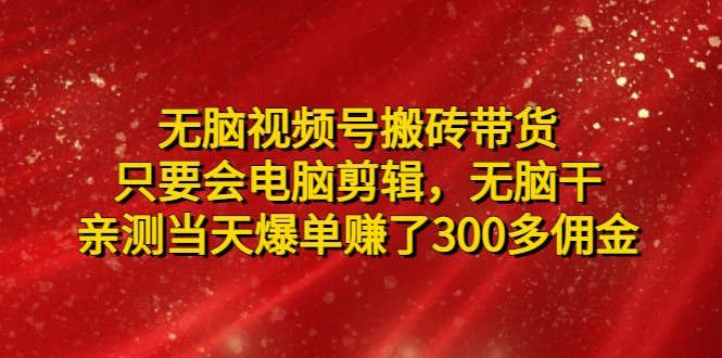 【副业项目5070期】无脑视频号搬砖带货，只要会电脑剪辑，无脑干，亲测当天爆单赚了300多佣金-吉祥副业
