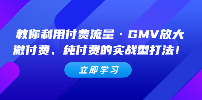【副业项目5265期】教你利用付费流量·GMV放大，微付费、纯付费的实战型打法-吉祥副业