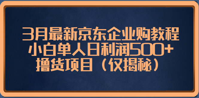 【副业项目5406期】3月最新京东企业购教程，小白单人日利润500+撸货项目（仅揭秘）-吉祥副业
