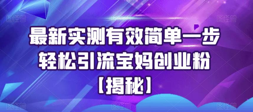 【副业项目6204期】最新实测有效简单一步轻松引流宝妈创业粉【揭秘】-吉祥副业