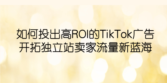 【副业项目6124期】如何投出高ROI·TikTok广告，开拓独立站卖家流量新蓝海-吉祥副业