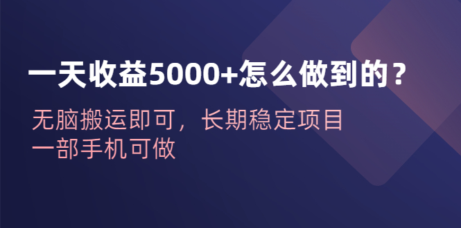 【副业项目6540期】一天收益5000+怎么做到的？无脑搬运即可，长期稳定项目，一部手机可做-吉祥副业