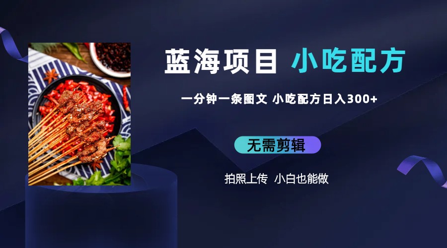 【副业项目6497期】蓝海项目一分钟一条图文作品-日入300+小吃配方项目（附 684G小吃配方）-吉祥副业