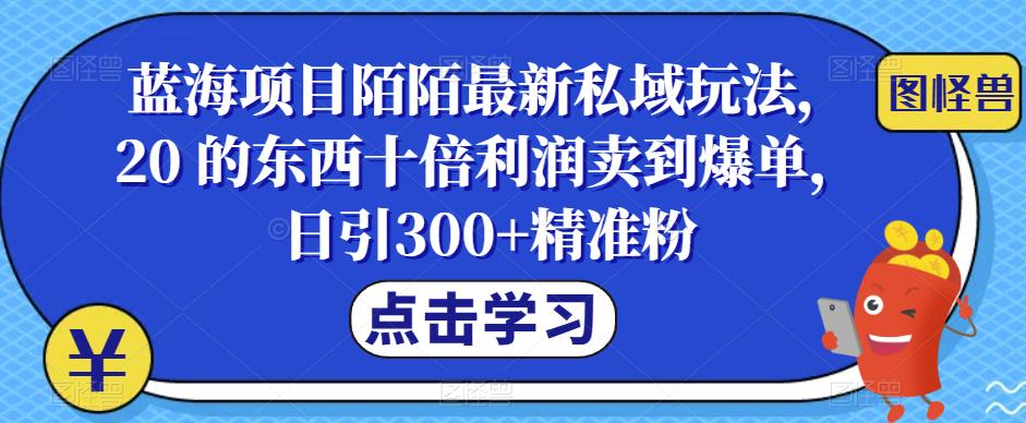 【副业项目6699期】蓝海项目陌陌最新私域玩法，20 的东西十倍利润卖到爆单，日引300+精准粉【揭秘】-吉祥副业