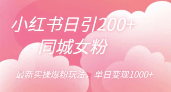 【副业项目6596期】小红书日引200+同城女粉，最新实操爆粉玩法，单日变现1000+-吉祥副业