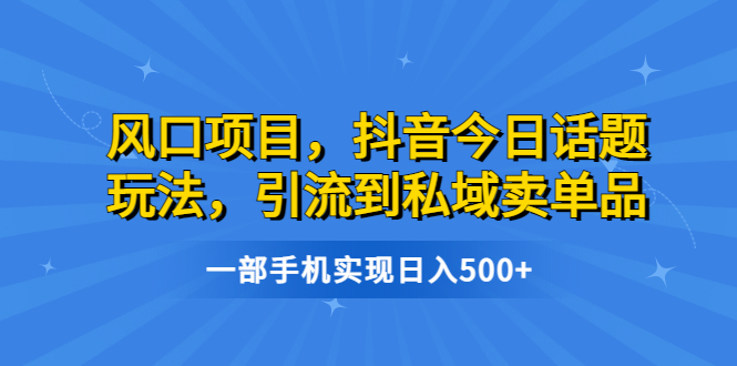 【副业项目6791期】风口项目，抖音今日话题玩法，引流到私域卖单品，一部手机实现日入500+-吉祥副业