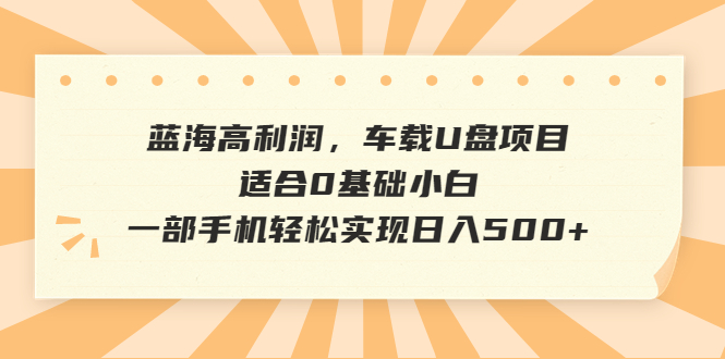 【副业项目6800期】蓝海高利润，车载U盘项目，适合0基础小白，一部手机轻松实现日入500+-吉祥副业