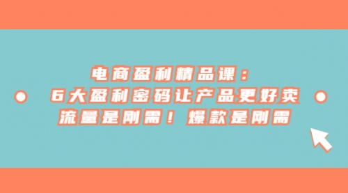 【副业项目7132期】电商盈利精品课：6大盈利，密码让产品更好卖，流量是刚需-吉祥副业