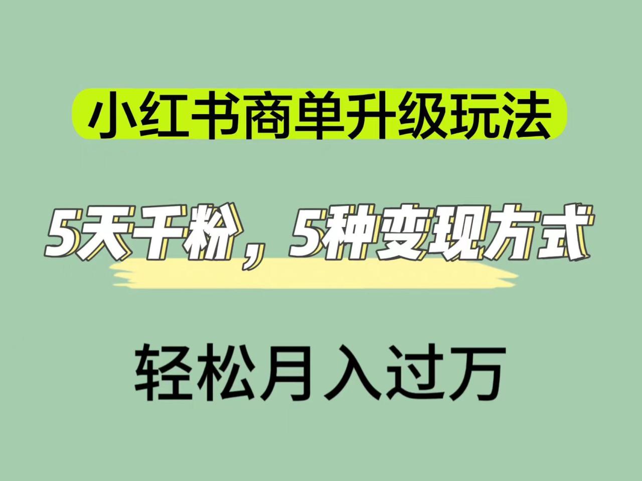 【副业项目7497期】小红书商单升级玩法，5天千粉，5种变现渠道，轻松月入1万+-吉祥副业