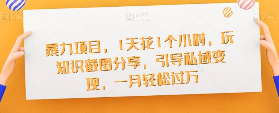 【副业项目7544期】暴力项目，1天花1个小时，玩知识截图分享，引导私域变现，一月轻松过万【截图】-吉祥副业