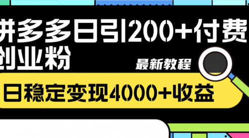 【副业项目8456期】拼多多日引200+付费创业粉，日稳定变现4000+-吉祥副业