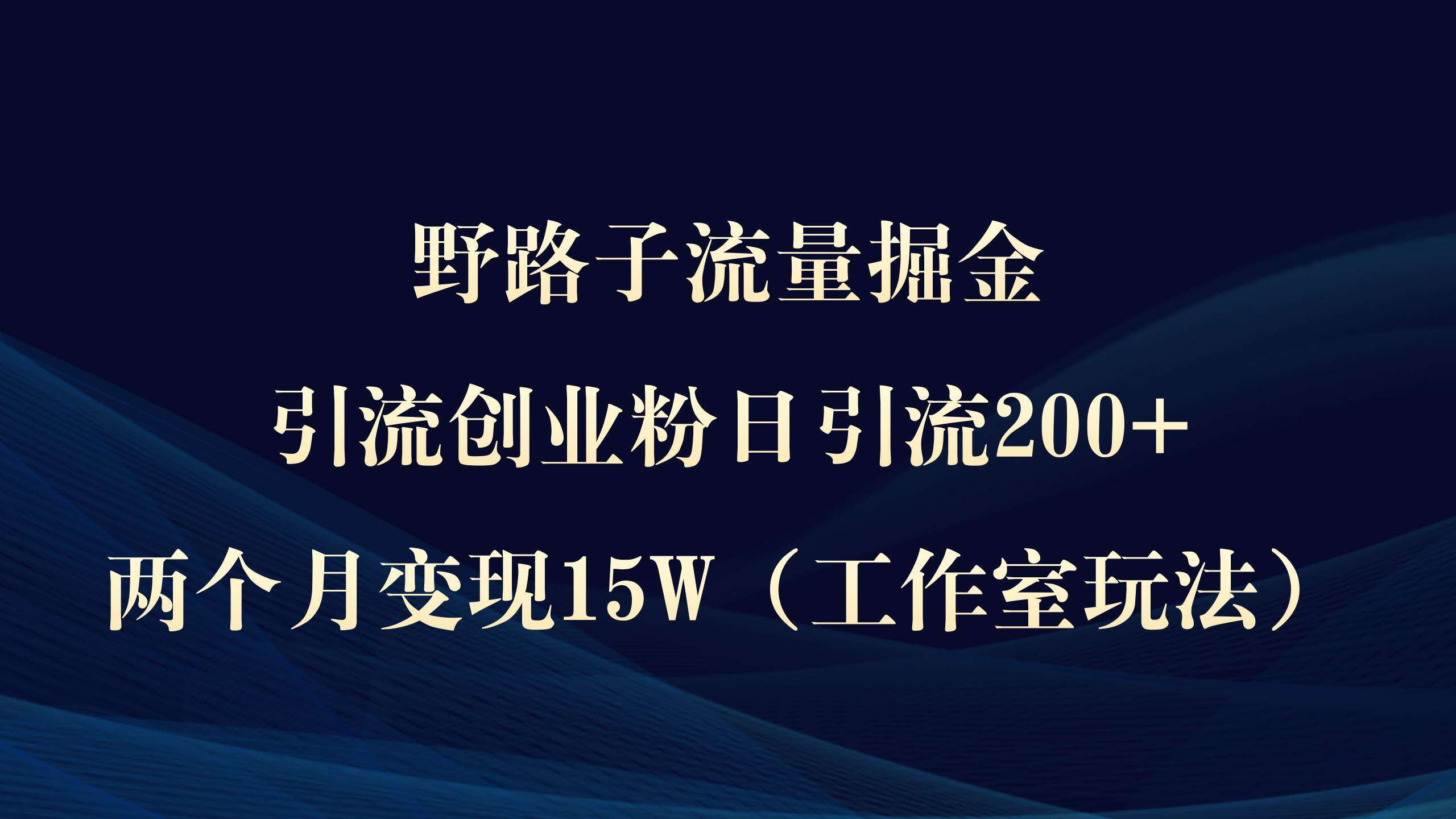 野路子流量掘金，引流创业粉日引流200+，两个月变现15W（工作室玩法））-吉祥副业