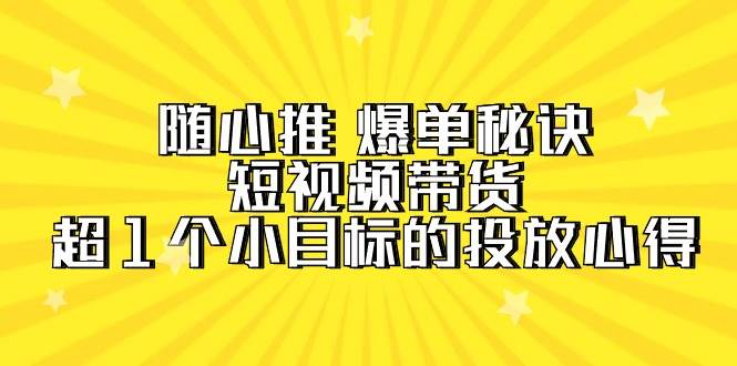 随心推 爆单秘诀，短视频带货-超1个小目标的投放心得（7节视频课）-吉祥副业