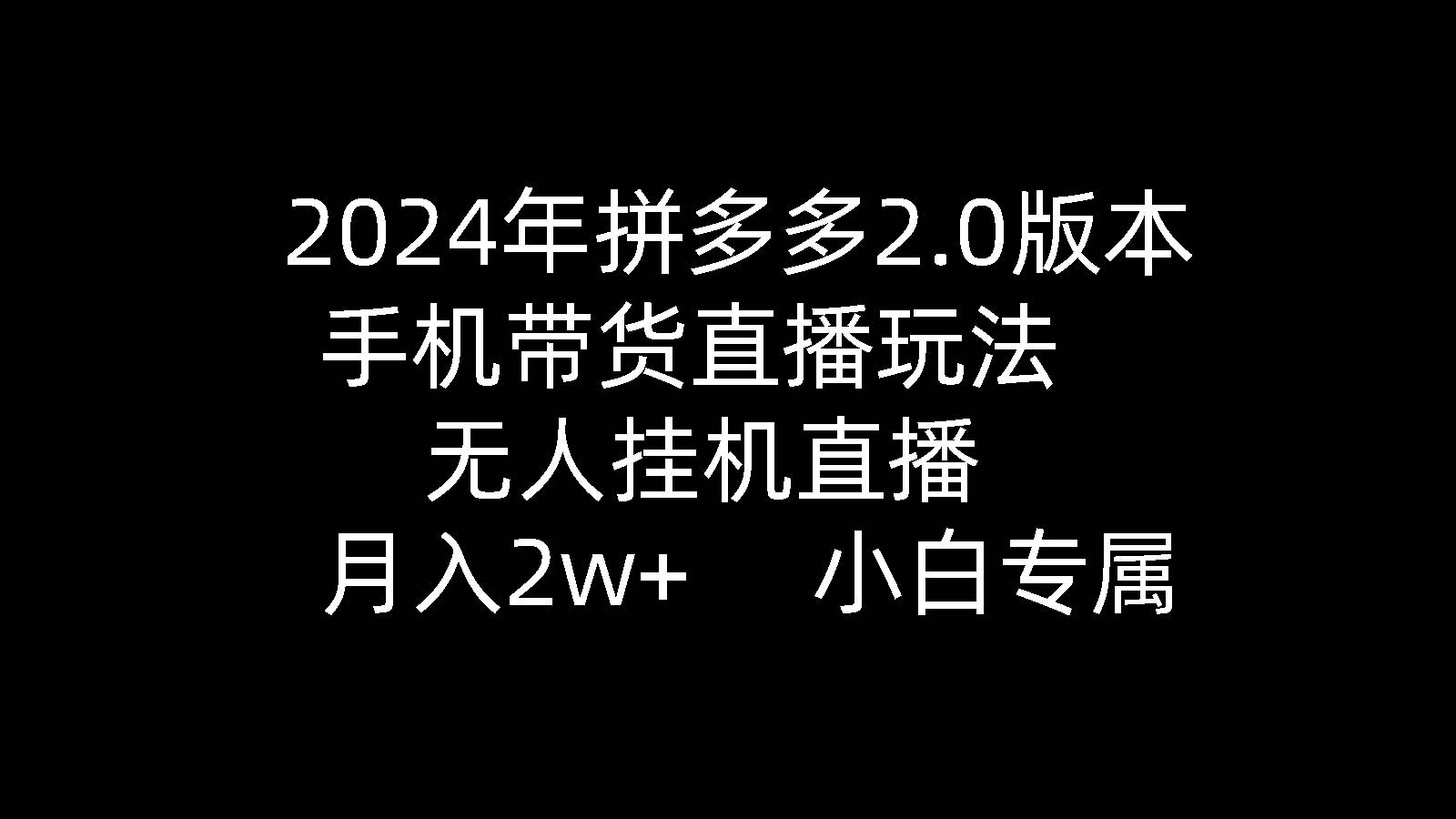 2024年拼多多2.0版本，手机带货直播玩法，无人挂机直播， 月入2w+， 小…-吉祥副业