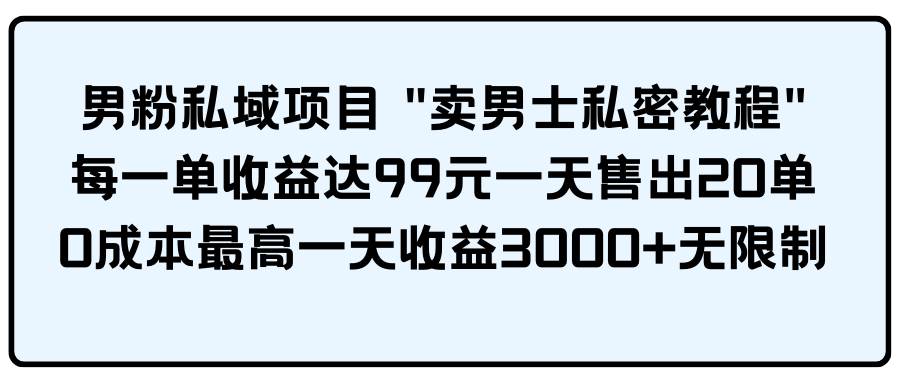 男粉私域项目 卖男士私密教程 每一单收益达99元一天售出20单-吉祥副业