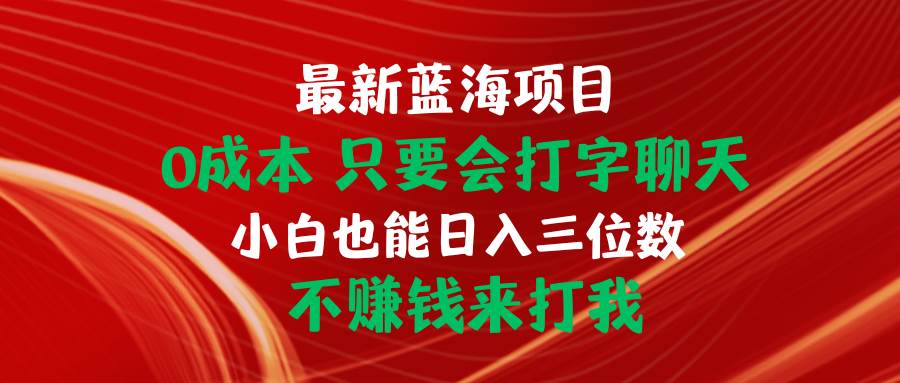 最新蓝海项目 0成本 只要会打字聊天 小白也能日入三位数 不赚钱来打我-吉祥副业