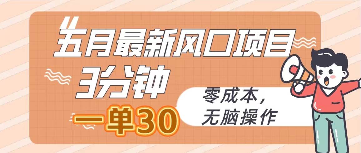 五月最新风口项目，3分钟一单30，零成本，无脑操作-吉祥副业