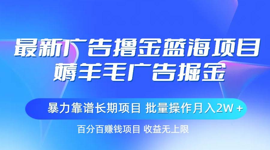 最新广告撸金蓝海项目，薅羊毛广告掘金 长期项目 批量操作月入2W＋-吉祥副业