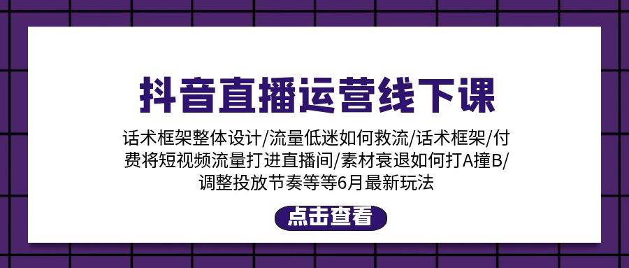 抖音直播运营线下课：话术框架/付费流量直播间/素材A撞B/等6月新玩法-吉祥副业