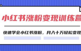 2024小红书涨粉变现训练营，快速学会小红书涨粉，月入十万轻松变现(40节)-吉祥副业