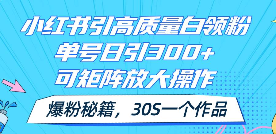 小红书引高质量白领粉，单号日引300+，可放大操作，爆粉秘籍！30s一个作品-吉祥副业