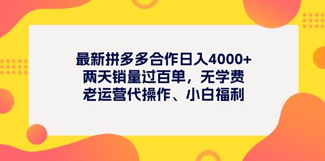 最新拼多多项目日入4000+两天销量过百单，无学费、老运营代操作、小白福利-吉祥副业