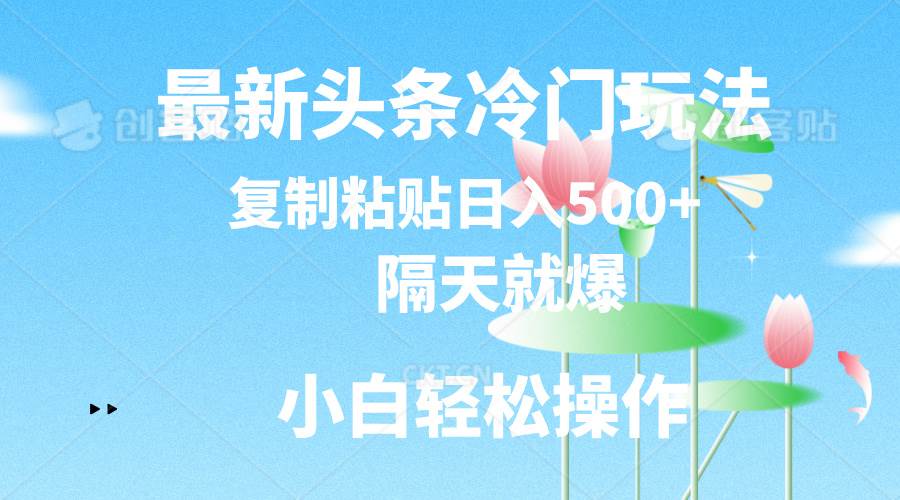 最新头条冷门玩法，隔天就爆，复制粘贴日入500+-吉祥副业