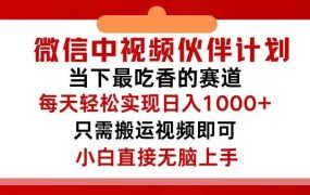 微信中视频伙伴计划，仅靠搬运就能轻松实现日入500+，关键操作还简单，...-吉祥副业