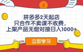 拼多多2天起店，只合作不卖课不收费，上架产品无偿对接日入1000+-吉祥副业