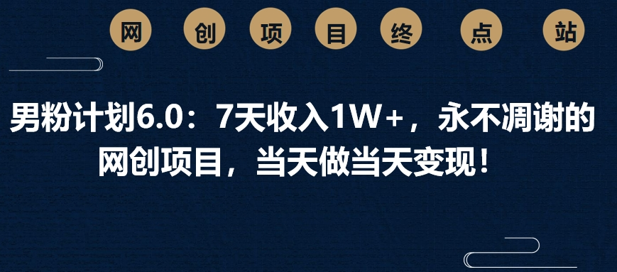男粉计划6.0：7天收入1W+，永不凋谢的网创项目，当天做当天变现！-吉祥副业