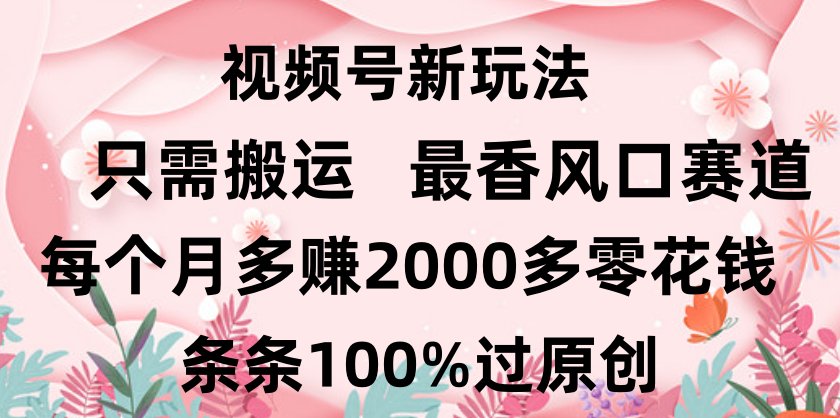 日入2000+，条条100%过原创，视频号最香风口赛道，小白轻松上手-吉祥副业