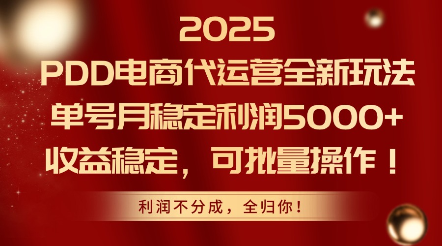 2025 PDD电商代运营全新玩法，单号月稳定利润5000+，收益稳定，可批量操作！-吉祥副业