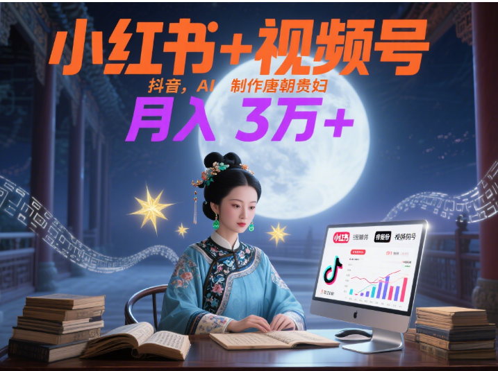 小红书+视频号+抖音，AI轻松制作唐朝贵妇IP，毒鸡汤、励志、减肥瘦身、养生赛道轻松切入，每天30分钟，轻松产出N条，月入3万+ -吉祥副业